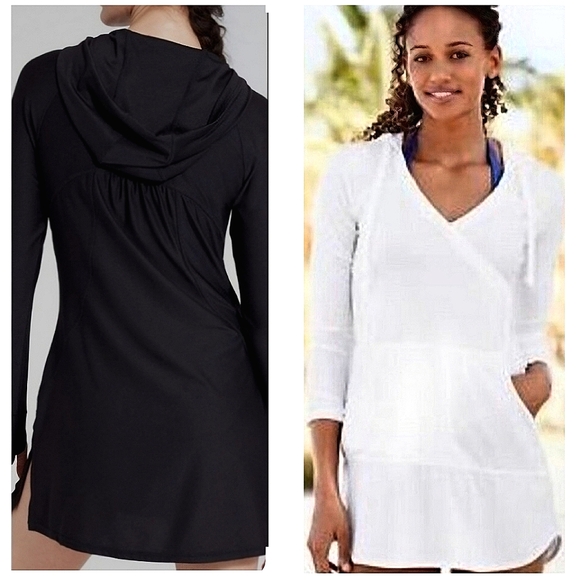 Athleta Wick-It Wader Cover-Up Tunic Black Long Sleeve Hoodie - Picture 4 of 16